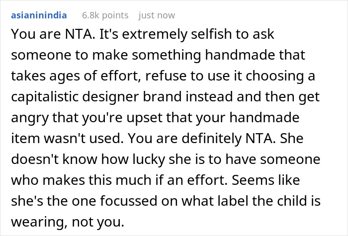 Mother Left ‘Lost’ And ‘Heartbroken’ When Daughter’s Newborn Is Dressed In A Designer Outfit Instead Of Her Handmade Set Mother Left ‘Lost’ And ‘Heartbroken’ When Daughter’s Newborn Is Dressed In A Designer Outfit Instead Of Her Handmade Set