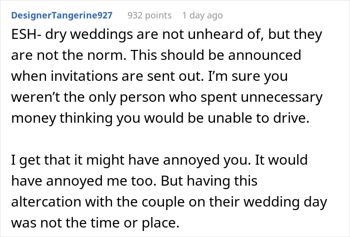 "Am I The Jerk For Being Pissed There Was No Alcohol At A Wedding?"