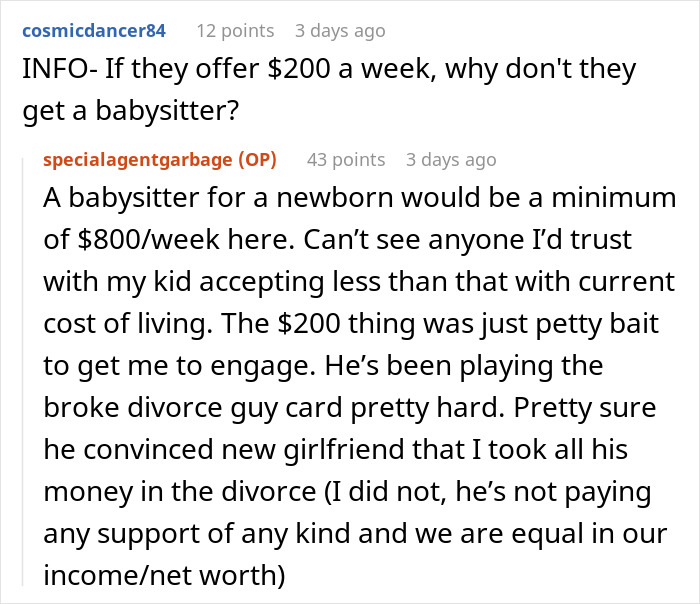 Woman Confronted By Ex Husband's New GF After She Refuses To Watch Their New Baby Woman Confronted By Ex Husband's New GF After She Refuses To Watch Their New Baby