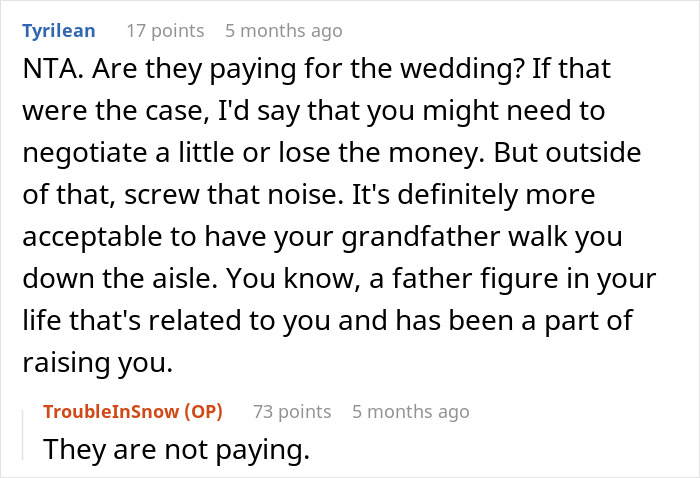 Mom Gets Mad Over Daughter's Refusal To Let Stepdad Walk Her Down The Aisle Mom Gets Mad Over Daughter's Refusal To Let Stepdad Walk Her Down The Aisle