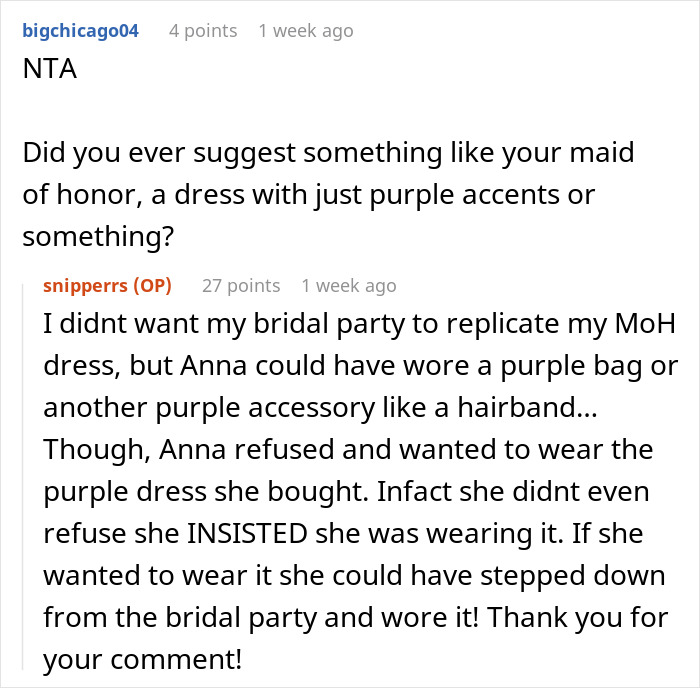 “She Was Escorted Out The Door Screaming”: Guest Hell-Bent On Wearing Purple Clashes With Bride “She Was Escorted Out The Door Screaming”: Guest Hell-Bent On Wearing Purple Clashes With Bride