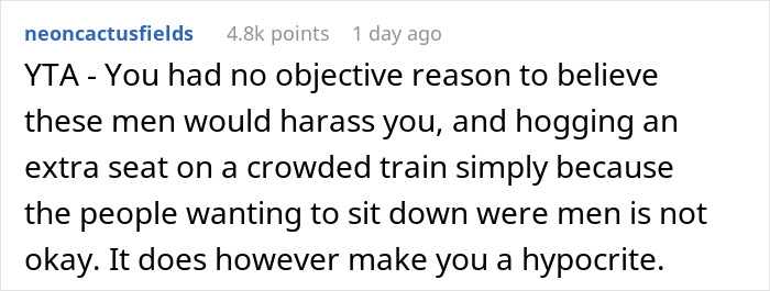 Woman Doesn’t Want Men Sitting Next To Her On A Busy Train, Gets In An Argument When She’s Asked To Move Her Bag From An Empty Seat