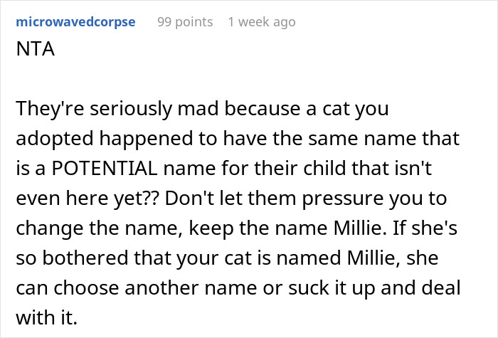 Woman Doesn't Want To Change Her Cat's Name Because Pregnant Cousin Wants To Use It For Her Baby, Wonders If She's Just Being Stubborn