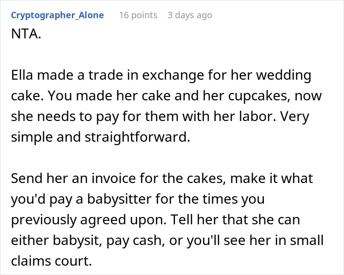 "The Bill Came Out Close To $1800": Woman Wants To Take Bride To Court After She Refused To Babysit Her Child After She Baked Her A Wedding Cake "The Bill Came Out Close To $1800": Woman Wants To Take Bride To Court After She Refused To Babysit Her Child After She Baked Her A Wedding Cake