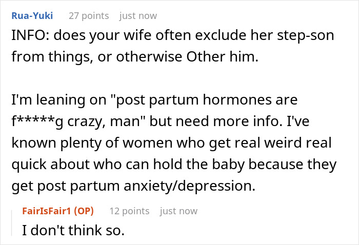 "Her Sister Was Offended And Left": Wife Doesn't Let 14 Y.O. Stepson Hold Her Newborn, Husband Does The Same With Wife's Sister "Her Sister Was Offended And Left": Wife Doesn't Let 14 Y.O. Stepson Hold Her Newborn, Husband Does The Same With Wife's Sister