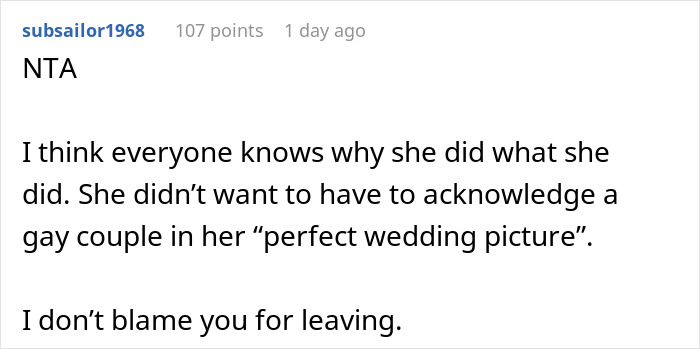 Bride Doesn't Want Brother's Husband "Ruining The Aesthetic" In Wedding Photos, Is Surprised When They Leave The Party Bride Doesn't Want Brother's Husband "Ruining The Aesthetic" In Wedding Photos, Is Surprised When They Leave The Party