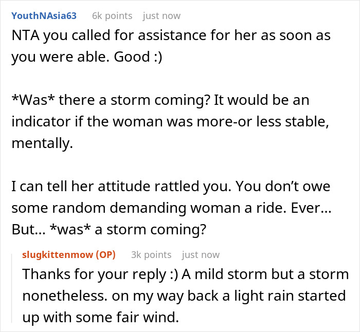 “My 'Weird' Radar Was Going Off”: Hiker Refuses To Drive An Older Woman Home Before A Storm And Feels Bad, Gets Backed Up By Folks Online “My 'Weird' Radar Was Going Off”: Hiker Refuses To Drive An Older Woman Home Before A Storm And Feels Bad, Gets Backed Up By Folks Online