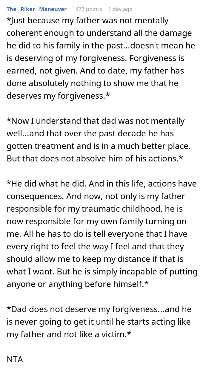 Dad Expects Kid To Forgive 20 Years Of Abuse Because He’s “Changed”, They Tell It Like It Is