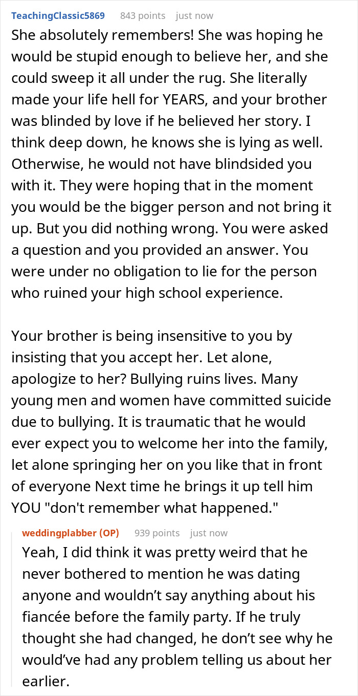 Brother Introducing His Fiancée At A Family Event Takes A Turn When His Sister Recognizes Her High School Bully And Sheds Light On Her Past