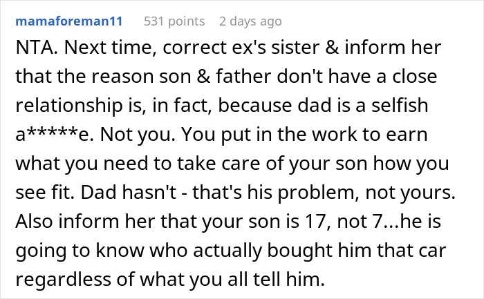 Woman Is Told To Let Dad Chip In $160 For The $34k Car She Is Buying Her Son Or Not Buy It At All To Avoid Making Him Feel Bad