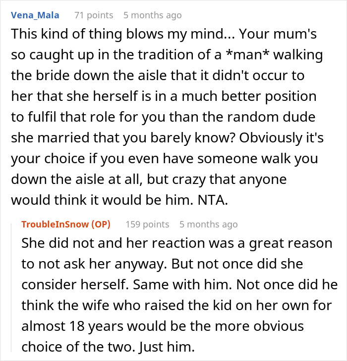 Mom Gets Mad Over Daughter's Refusal To Let Stepdad Walk Her Down The Aisle Mom Gets Mad Over Daughter's Refusal To Let Stepdad Walk Her Down The Aisle