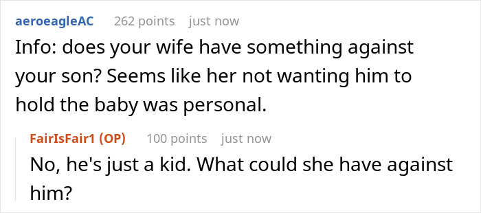 "Her Sister Was Offended And Left": Wife Doesn't Let 14 Y.O. Stepson Hold Her Newborn, Husband Does The Same With Wife's Sister "Her Sister Was Offended And Left": Wife Doesn't Let 14 Y.O. Stepson Hold Her Newborn, Husband Does The Same With Wife's Sister