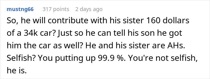 Woman Is Told To Let Dad Chip In $160 For The $34k Car She Is Buying Her Son Or Not Buy It At All To Avoid Making Him Feel Bad