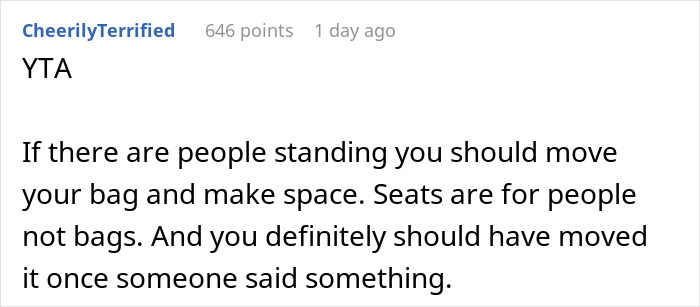 Woman Doesn’t Want Men Sitting Next To Her On A Busy Train, Gets In An Argument When She’s Asked To Move Her Bag From An Empty Seat