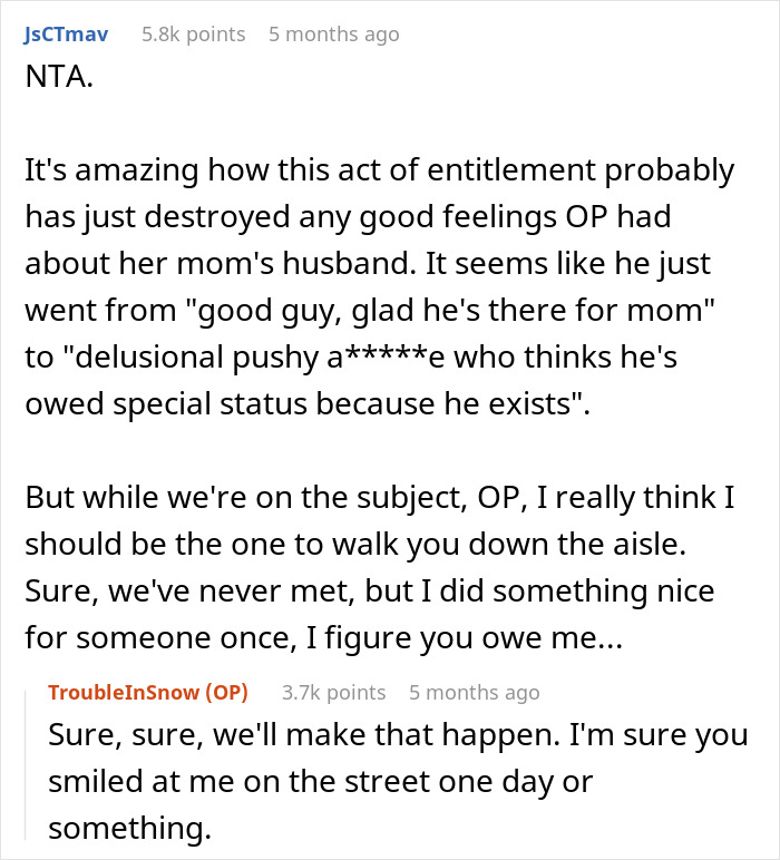 Mom Gets Mad Over Daughter's Refusal To Let Stepdad Walk Her Down The Aisle Mom Gets Mad Over Daughter's Refusal To Let Stepdad Walk Her Down The Aisle