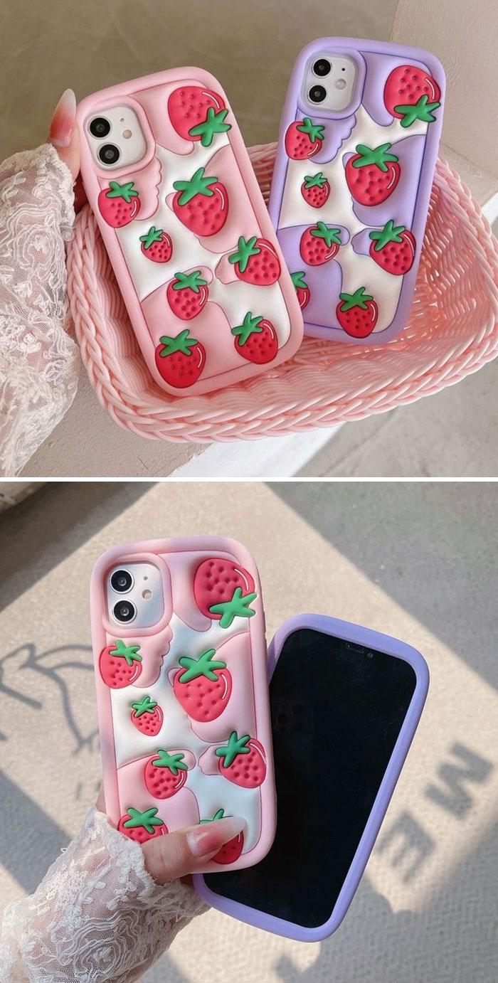 3D Cute Strawberries Silicone Phone Case