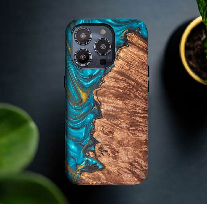 Stabilized Wood Burl And Colored Resin Phone Case