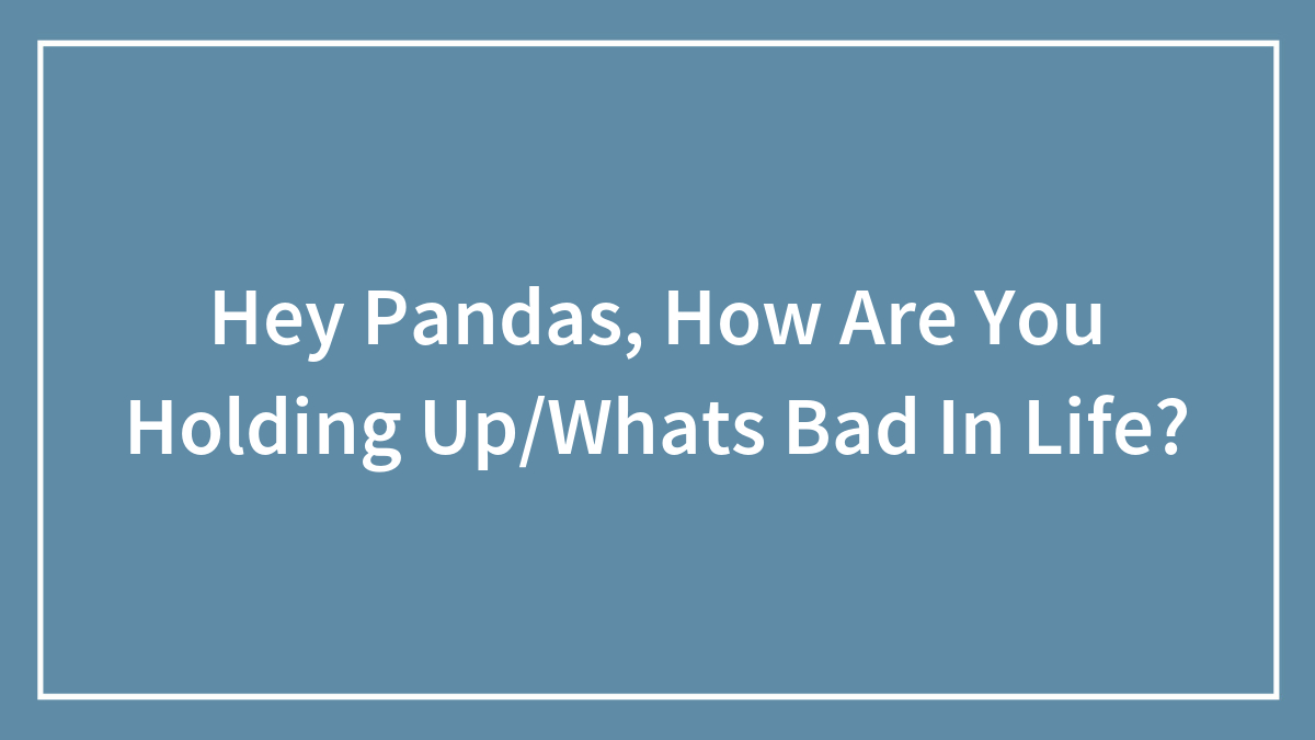 Hey Pandas, How Are You Holding Up/Whats Bad In Life?