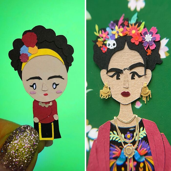 I’ve Been Making Frida Kahlo Out Of Paper Since 2015, And Here Is My Artistic Progression