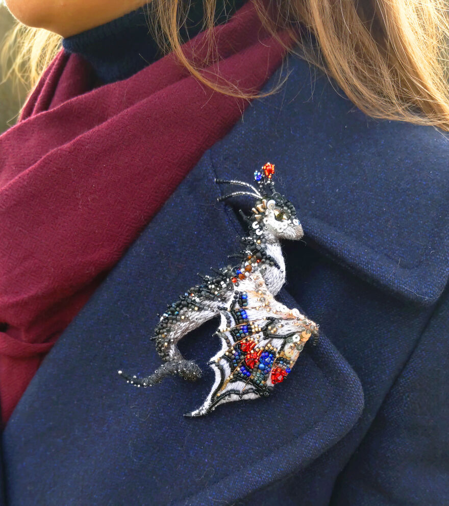 Dragon-Butterfly 3D Embroidery Brooch