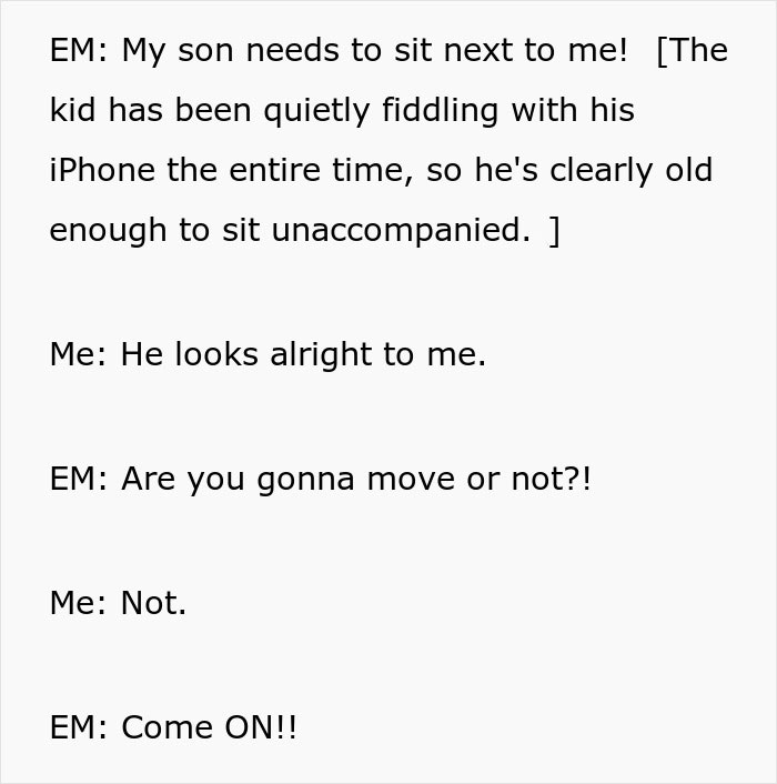 Guy Deals With Entitled Parent Using Movies Quotes When She Won't Stop Pestering Him About Switching Seats