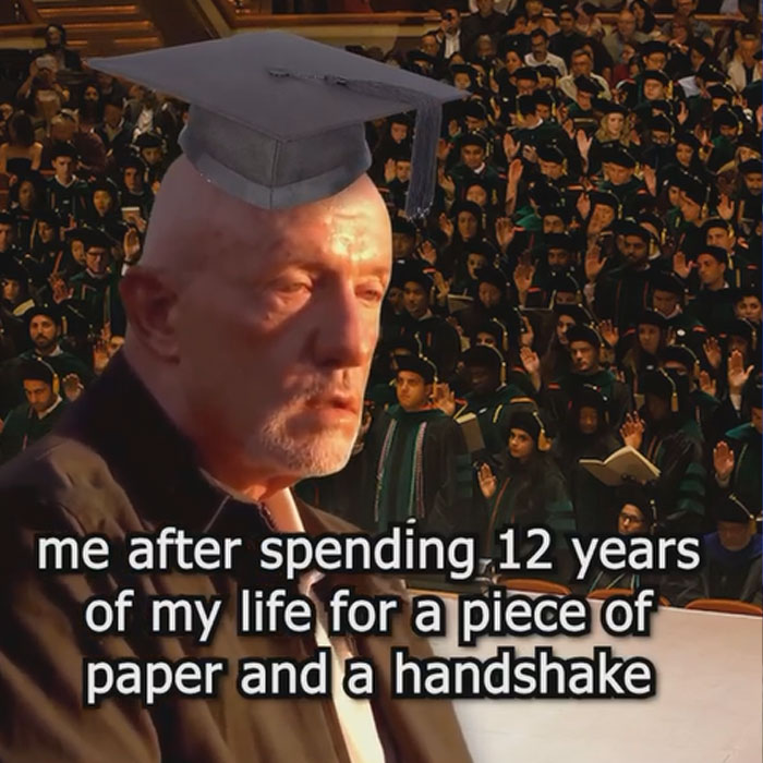 looking miserable after finishing highschool for a paper meme