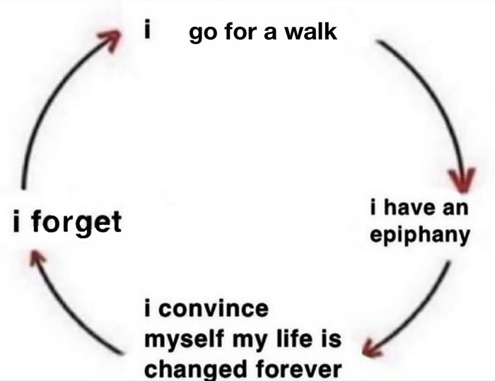going for a walk and experiencing an epiphany circle meme