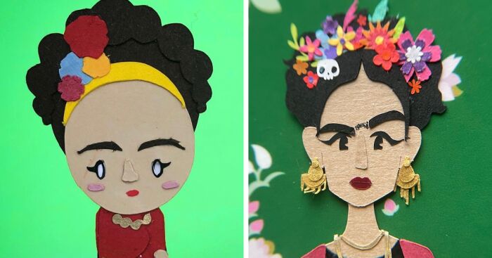 I’ve Been Making Frida Kahlo Out Of Paper Since 2015, And Here Is My Artistic Progression