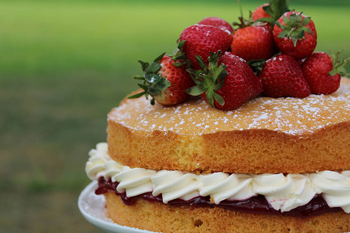 Victoria Sponge cake with strawberries on top