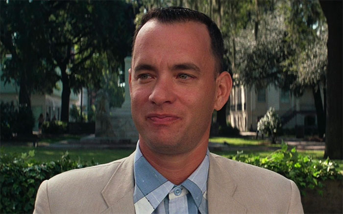 Forrest Gump wearing beige suit
