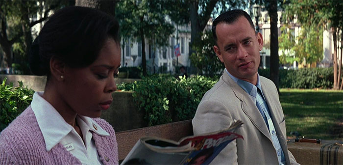 Forrest Gump talking with woman on the bench 
