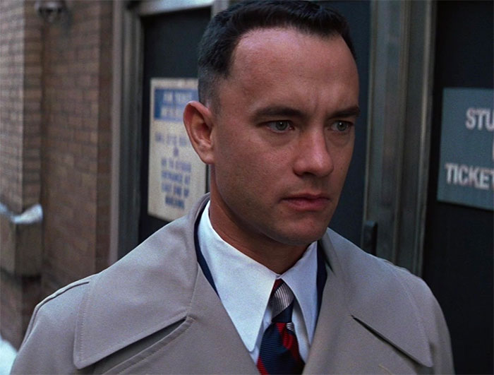 Forrest Gump wearing grey coat 