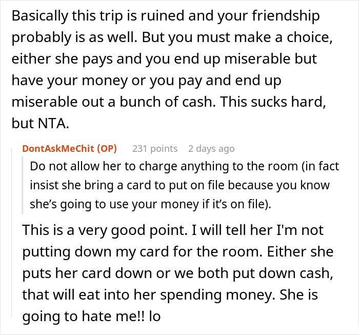Woman Shares Her Experience With A Friend Who Brought Almost No Money On Vacation