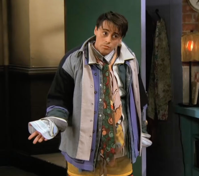 Joey wearing all Chandler's clothes