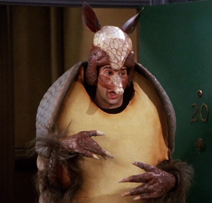 Ross wearing costume of armadillo 