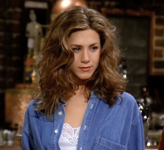 Rachel wearing jeans shirt 