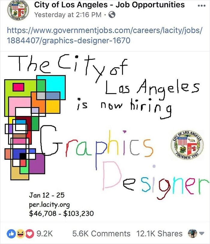 Anuncio de empleo en Facebook de la ciudad de Los Ángeles