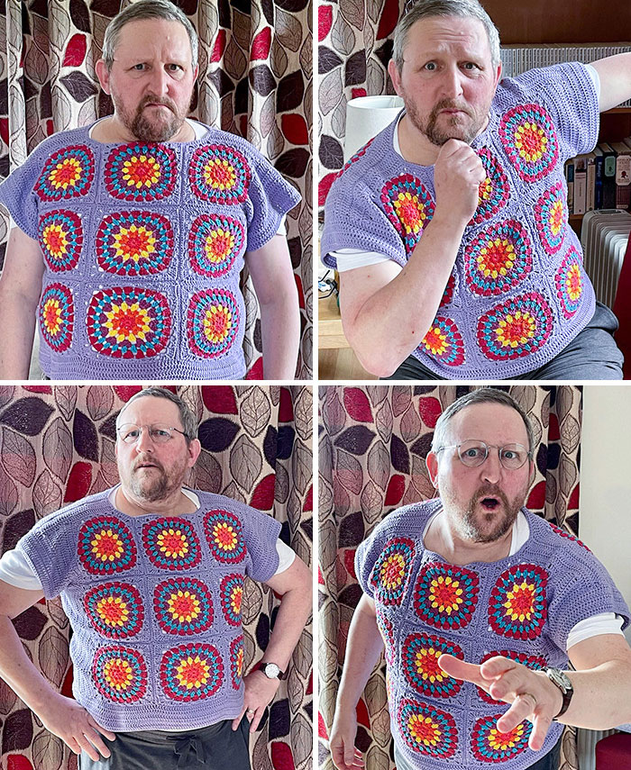 My Husband Has Taken A Shine To My New Crochet Top. It Fits Him Better Than Me