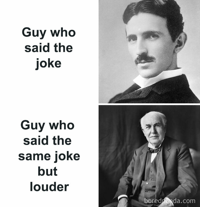Educational memes featuring two historical figures with humorous captions.