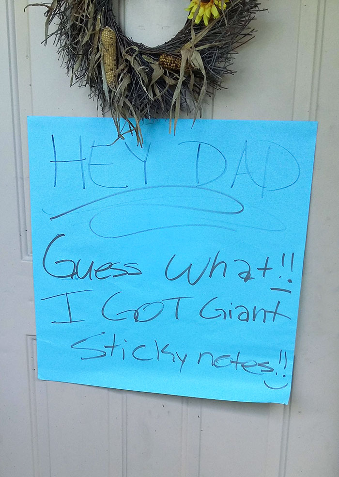 My Daughter Really Loves Sticky Notes. Last Week I Brought Her Home A Bag Full Of Varying Sizes, Shapes, And Colors For Her To Have Fun With. Today, I Came Home To This