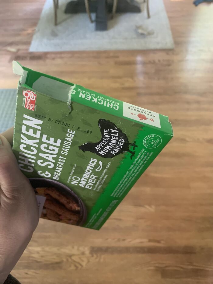 I’m Shaming How My Husband Opened This Package Of Sausage. It’s Just Big Enough To Get One At A Time Out