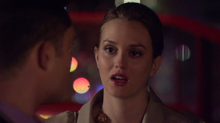 Blair wearing red lipstick 