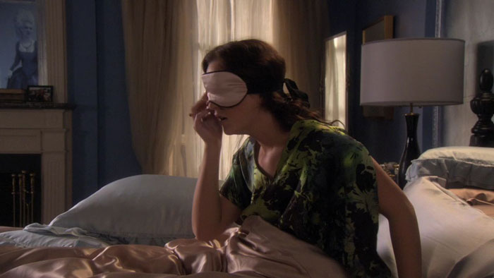 Blair wearing sleeping mask 