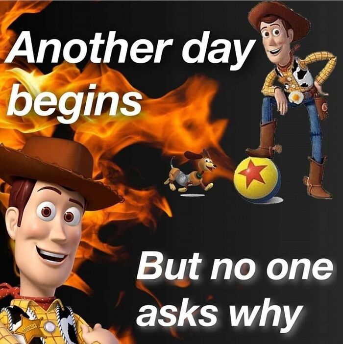 another day begins and no one asks why toy story meme