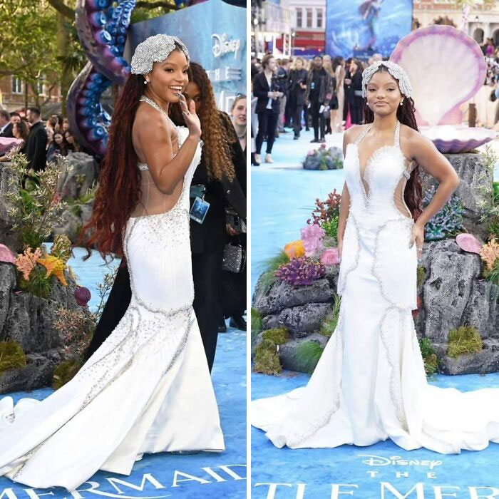 UK Premiere Of Little Mermaid. I Saw A Photo Of Her At A Different Premiere And She Looked Beautiful And Fit The Mermaid Vibe But This One Looks Cheap I Think. She Could Look So Much Better