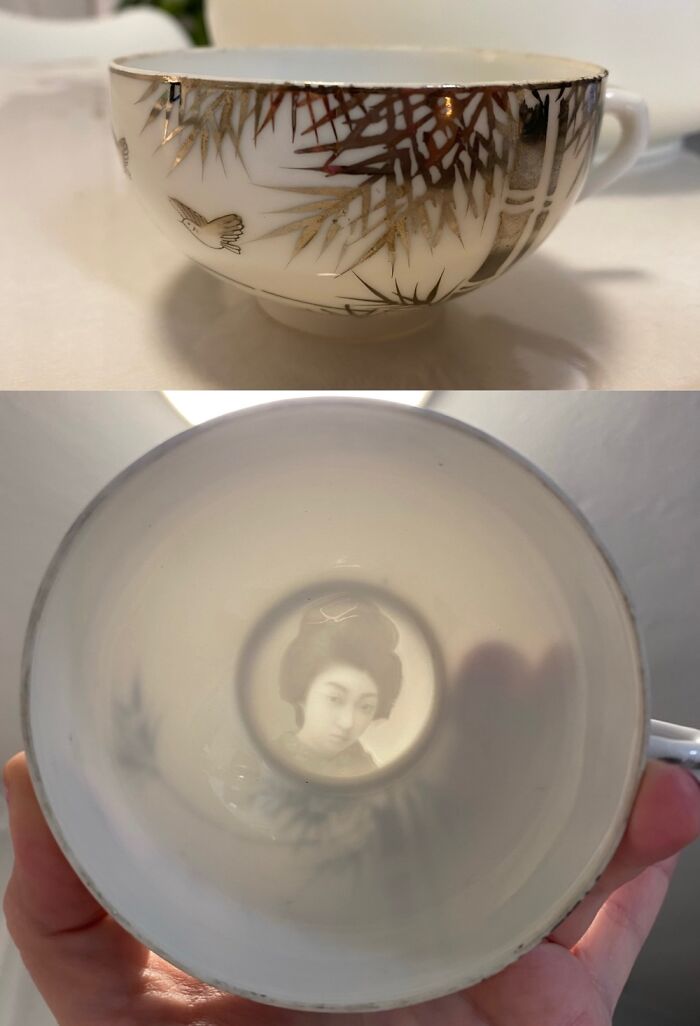 This Delicate Japanese Tea Cup Where A Woman Is At The Bottom Of The Cup