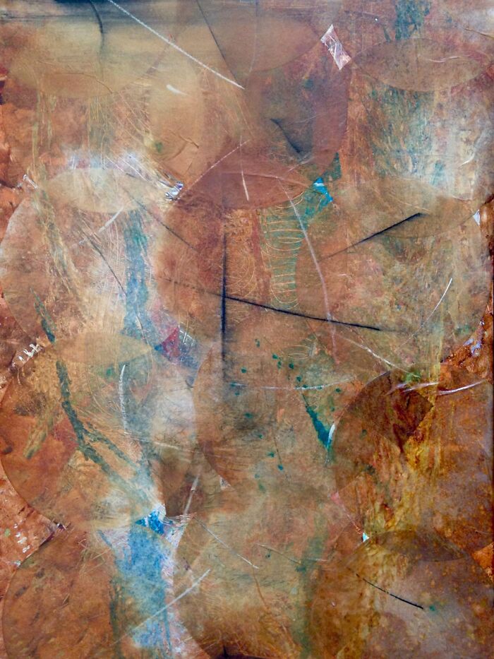 “Zen Garden” Acrylic, Rust And Pepeo On Canvas. 24 By 36 Framed