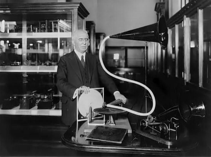 Emile Berliner, With The Model Of The First Phonograph Machine Which He Invented