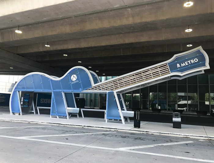 Guitar Bus Stop At Austin-Bergstrom International Airport