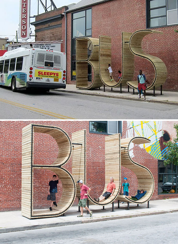 A Playful, Practical And Quirky Bus Stop That Draws The People Of Baltimore. State Of Maryland, USA